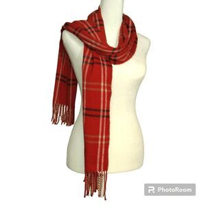 Cejon Red Plaid Fringed Scarf Made in Italy